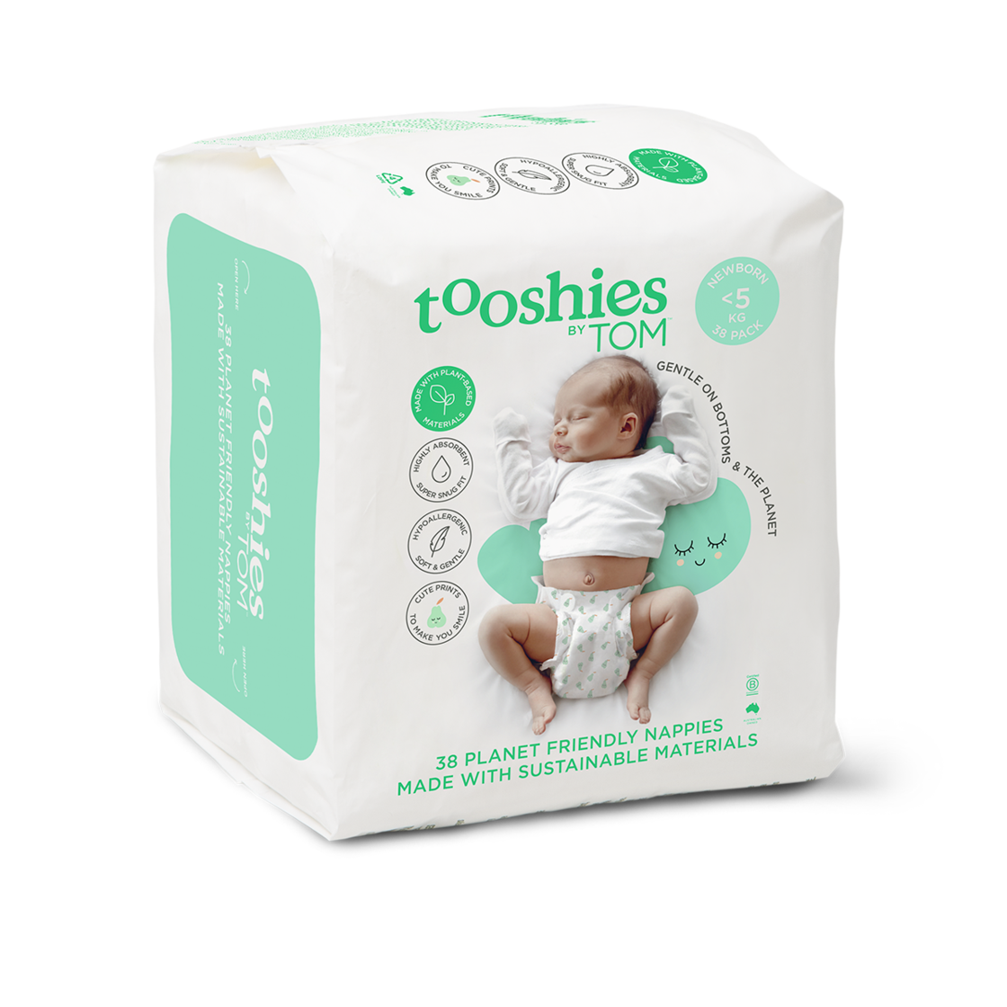 Eco Nappies – Newborn. <5 kg, 38 pcs by Tooshies by TOM