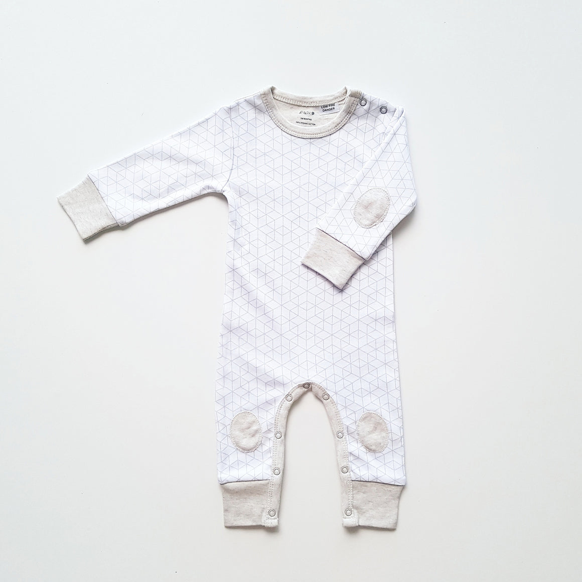 White Hexagon Contrast Patch Romper by Anarkid