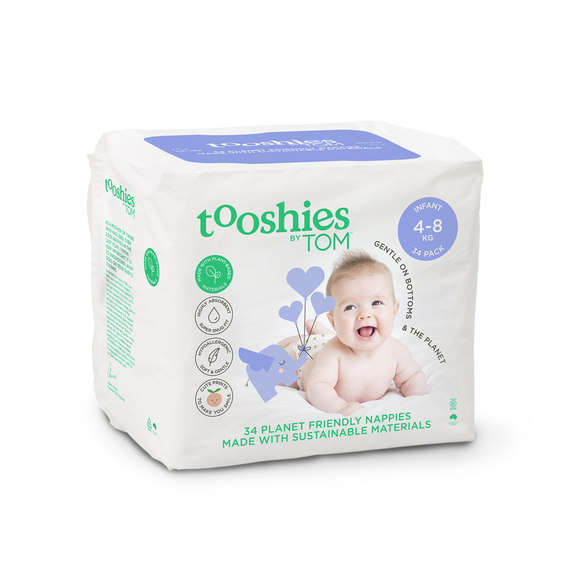 Eco Nappies – Infant 4-8 kg, 34 pcs by Tooshies by TOM